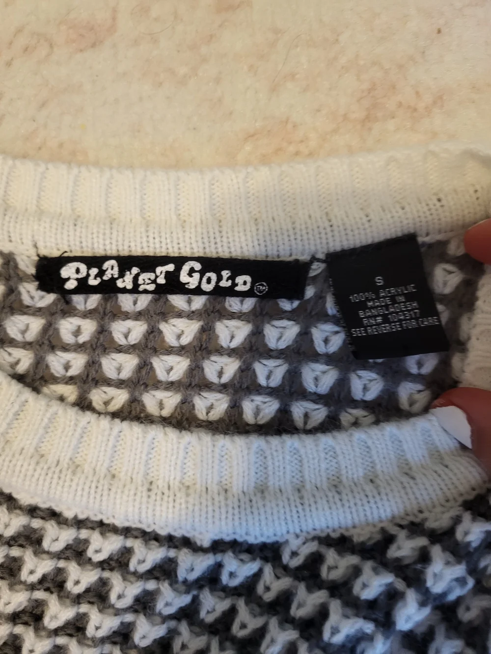 Planet Gold White and Gray Knit Sweater